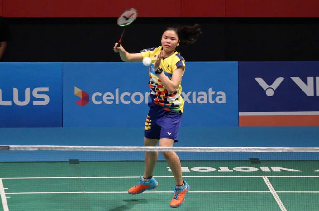 National women's single, Lee Ying Ying in action during her Celcom Axiata Malaysia Open 2018 match against Chiang Ying Li of Taiwan today.